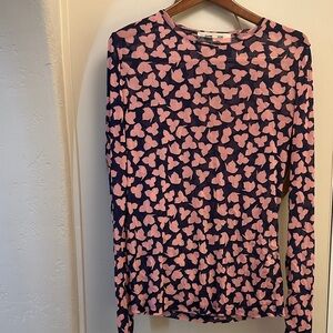 Diane Von Furstenberg Pink and Black  Sheer Long Sleeve Top